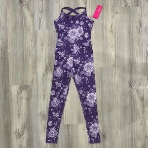 NWT Terez Violet Porcelain Floral Adjustable Strap TLC Athletic Bodysuit Size XS